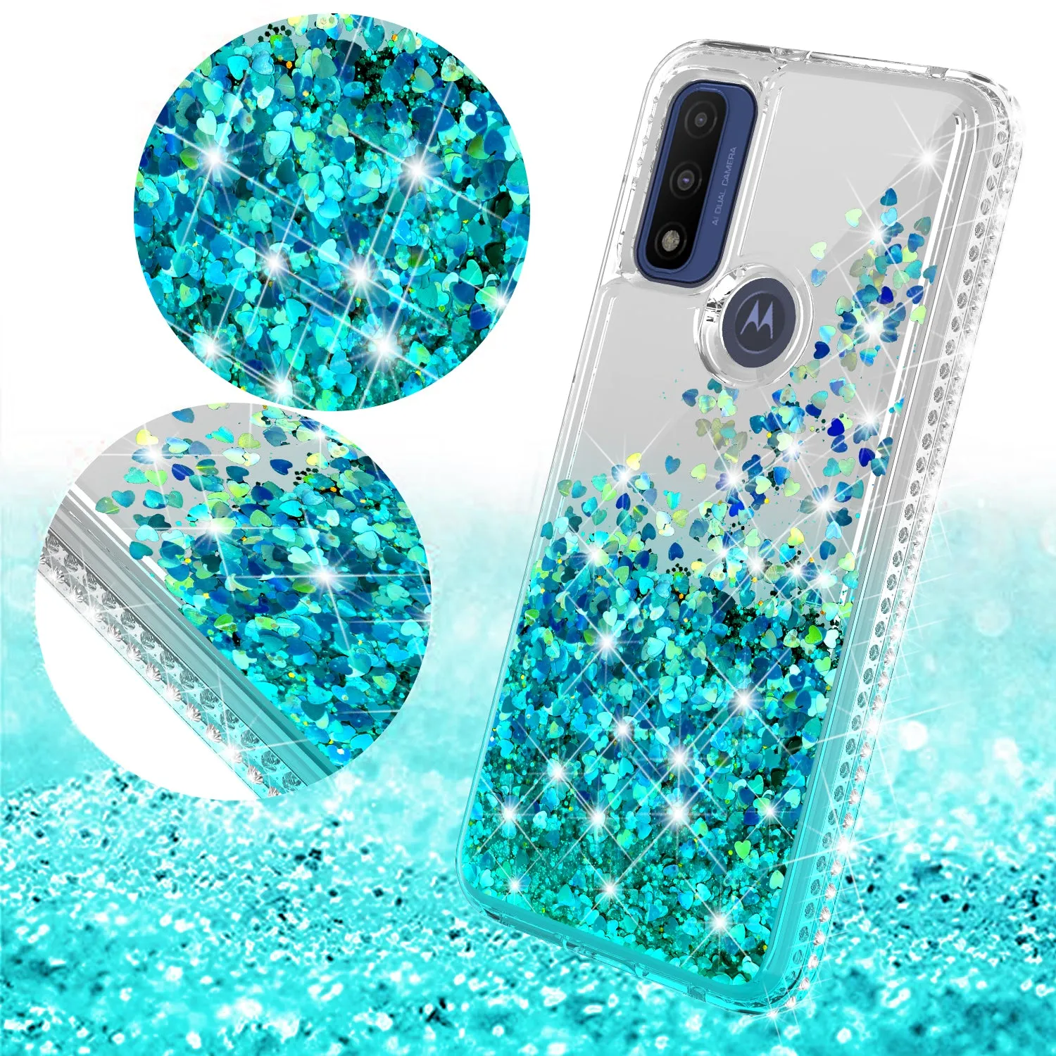 For Motorola moto g Pure Case Liquid Glitter Phone Case Waterfall Floating Quicksand Bling Sparkle Cute Protective Girls Women Cover for Motorola moto g Pure W/Temper Glass - Teal