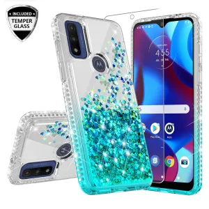 For Motorola moto g Pure Case Liquid Glitter Phone Case Waterfall Floating Quicksand Bling Sparkle Cute Protective Girls Women Cover for Motorola moto g Pure W/Temper Glass - Teal
