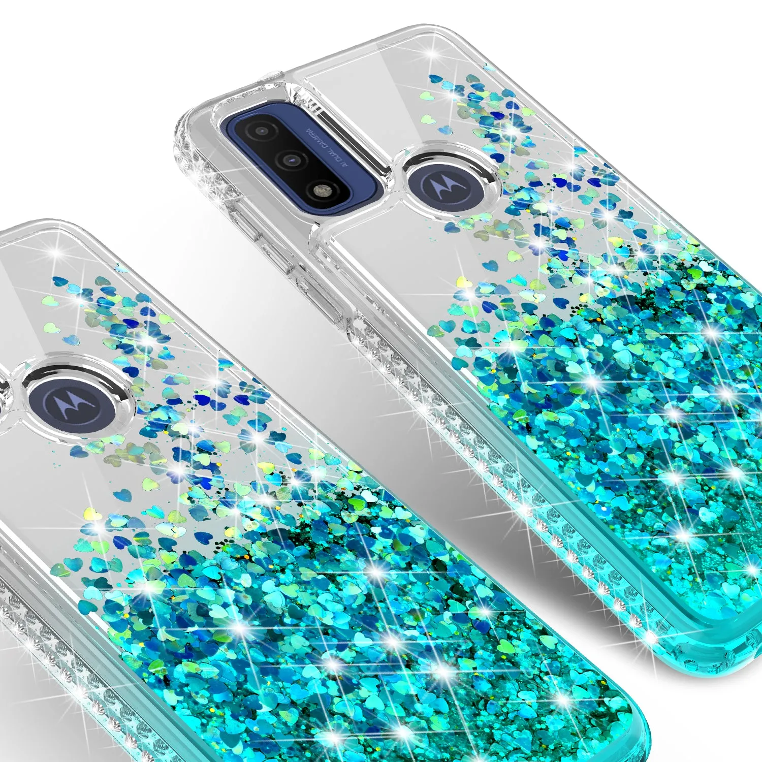 For Motorola moto g Pure Case Liquid Glitter Phone Case Waterfall Floating Quicksand Bling Sparkle Cute Protective Girls Women Cover for Motorola moto g Pure W/Temper Glass - Teal