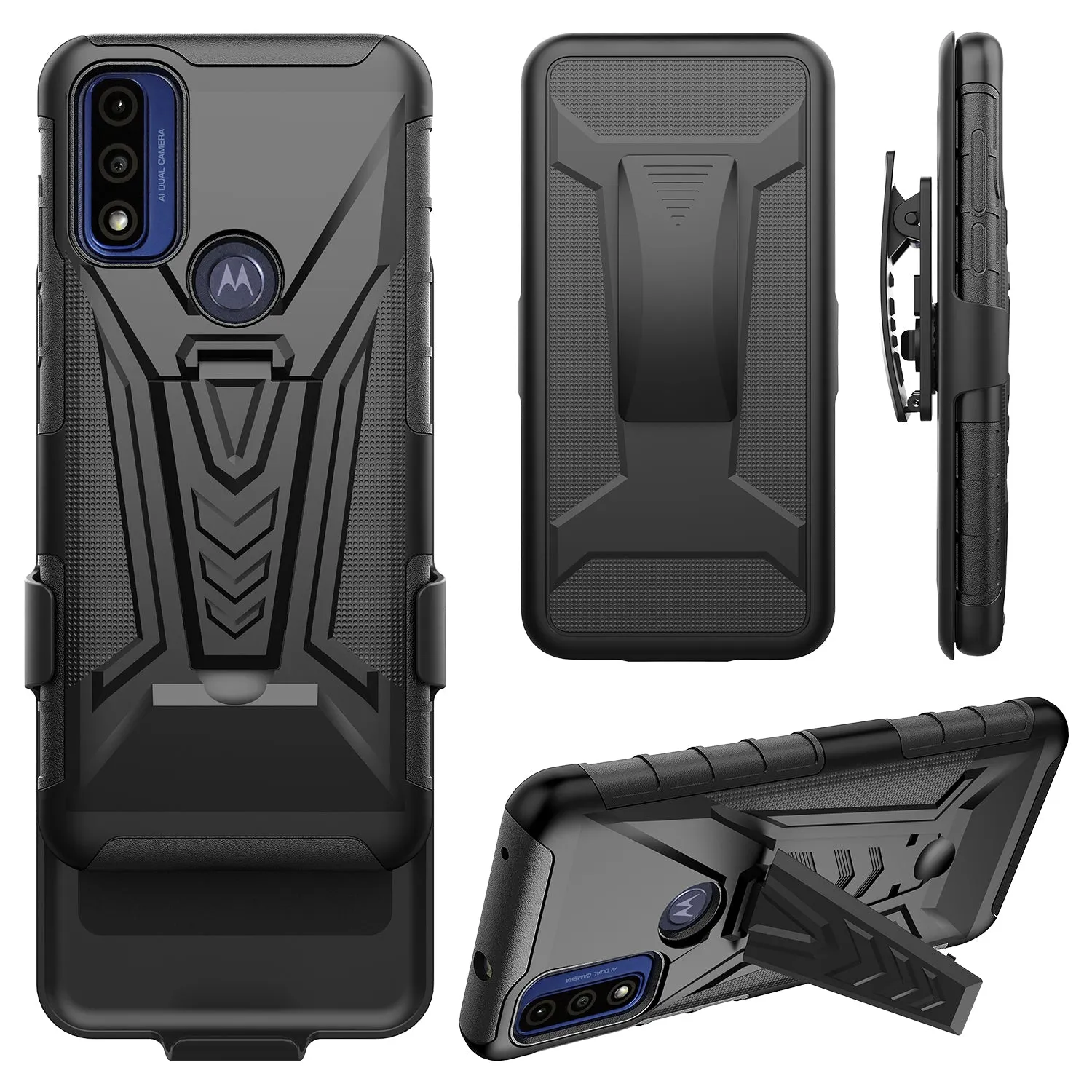 For Motorola moto g Pure Case with Tempered Glass Screen Protector Heavy Duty Protective Phone Case,Built-in Kickstand Rugged Shockproof Protective Phone Case - Black