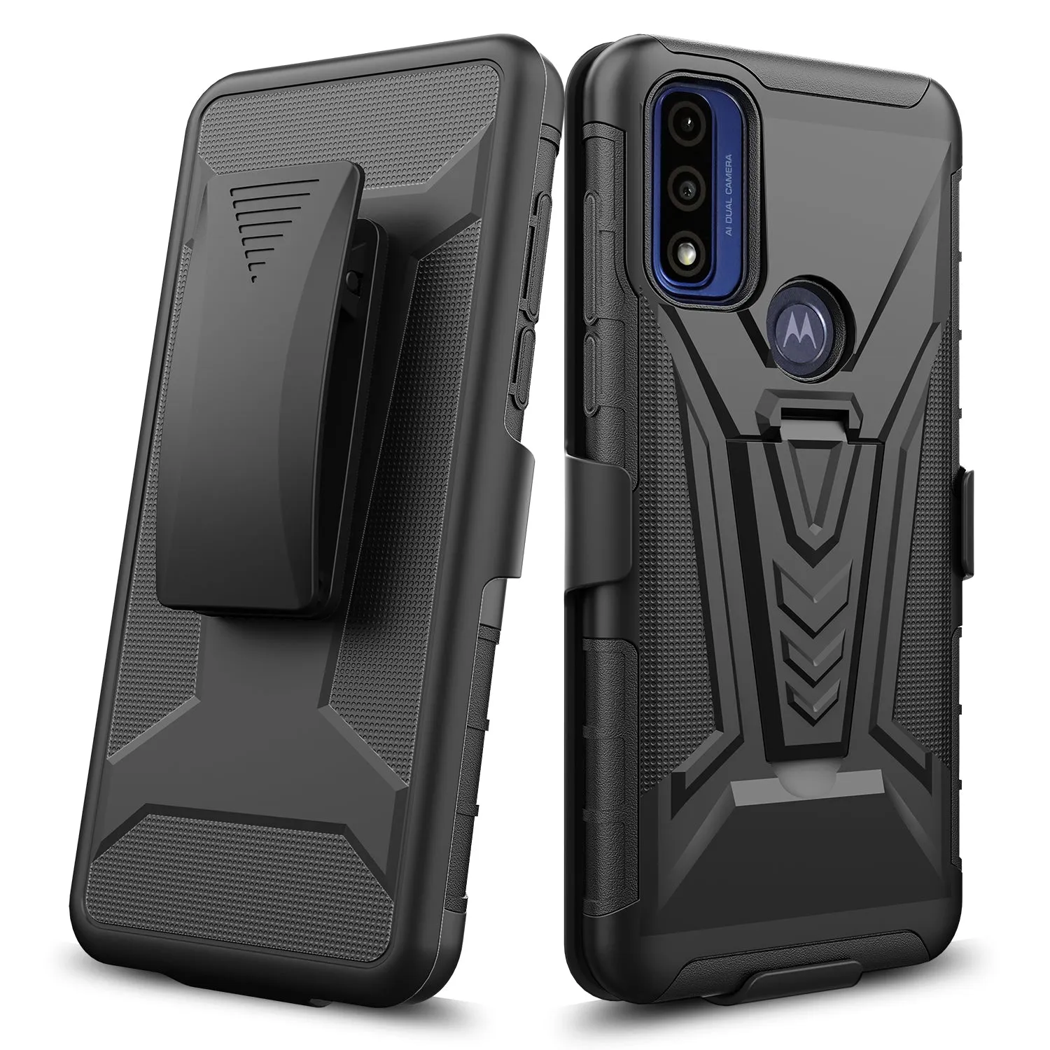 For Motorola moto g Pure Case with Tempered Glass Screen Protector Heavy Duty Protective Phone Case,Built-in Kickstand Rugged Shockproof Protective Phone Case - Black