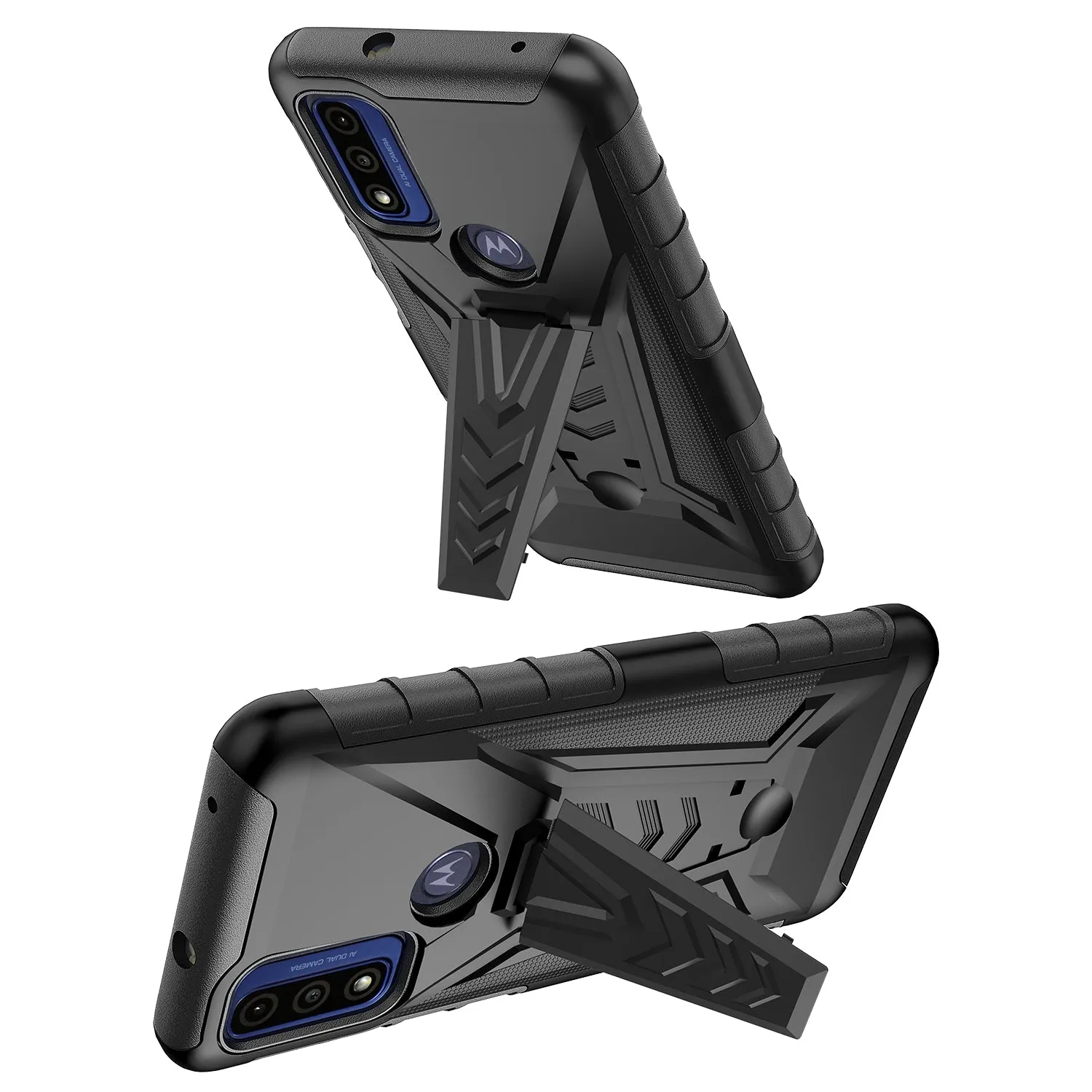 For Motorola moto g Pure Case with Tempered Glass Screen Protector Heavy Duty Protective Phone Case,Built-in Kickstand Rugged Shockproof Protective Phone Case - Black
