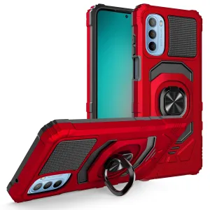 For Motorola moto g stylus 2022 Case [Military Grade] Ring Car Mount Kickstand w/[Tempered Glass] Hybrid Hard PC Soft TPU Shockproof Protective Case - Red