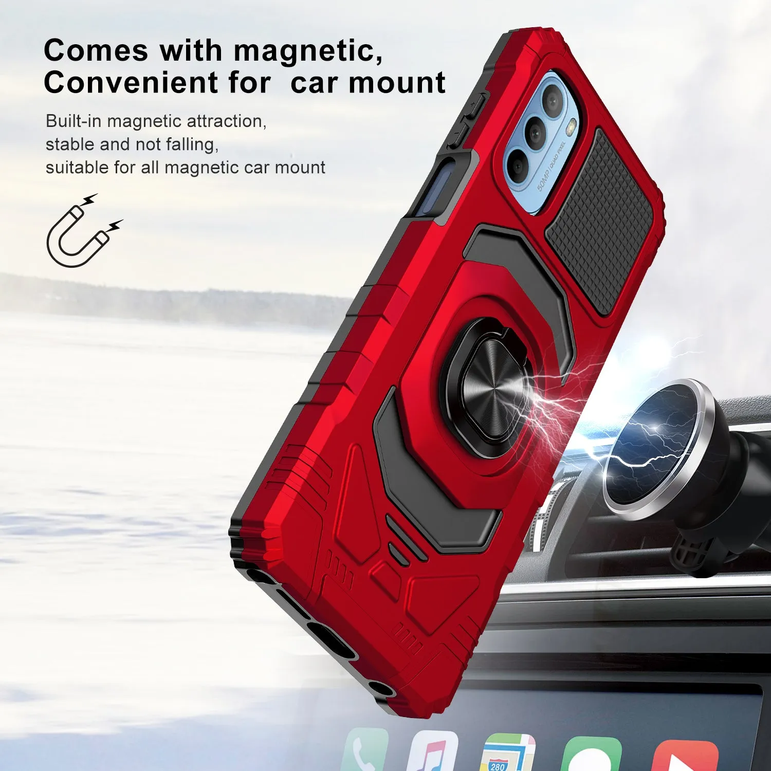 For Motorola moto g stylus 2022 Case [Military Grade] Ring Car Mount Kickstand w/[Tempered Glass] Hybrid Hard PC Soft TPU Shockproof Protective Case - Red
