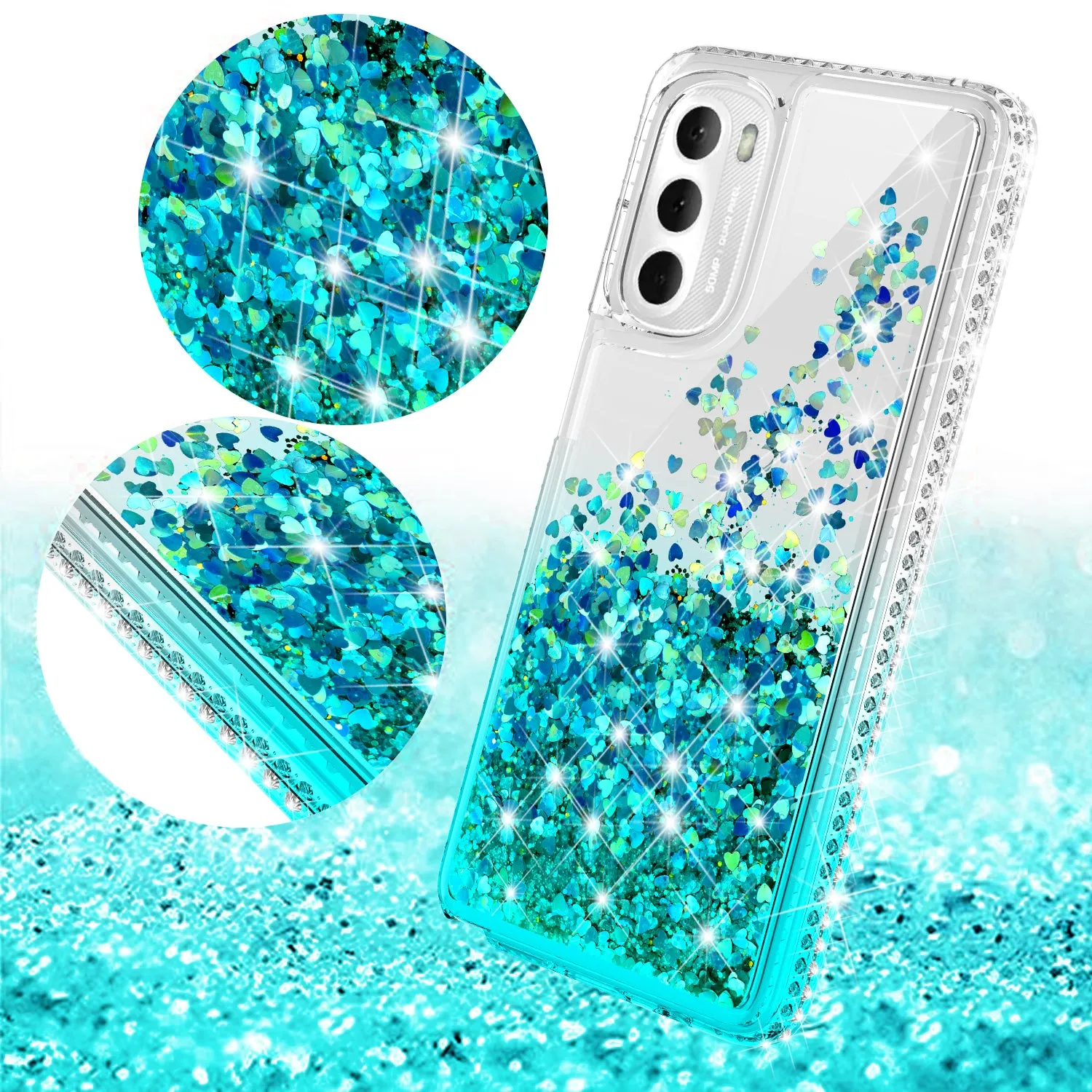 For Motorola moto g stylus 5G (2022) Case Liquid Glitter Phone Case Waterfall Floating Quicksand Bling Sparkle Cute Protective Girls Women Cover for Motorola moto g stylus 5G (2022) W/Temper Glass - Teal