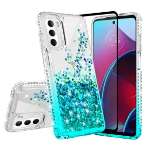 For Motorola moto g stylus 5G (2022) Case Liquid Glitter Phone Case Waterfall Floating Quicksand Bling Sparkle Cute Protective Girls Women Cover for Motorola moto g stylus 5G (2022) W/Temper Glass - Teal