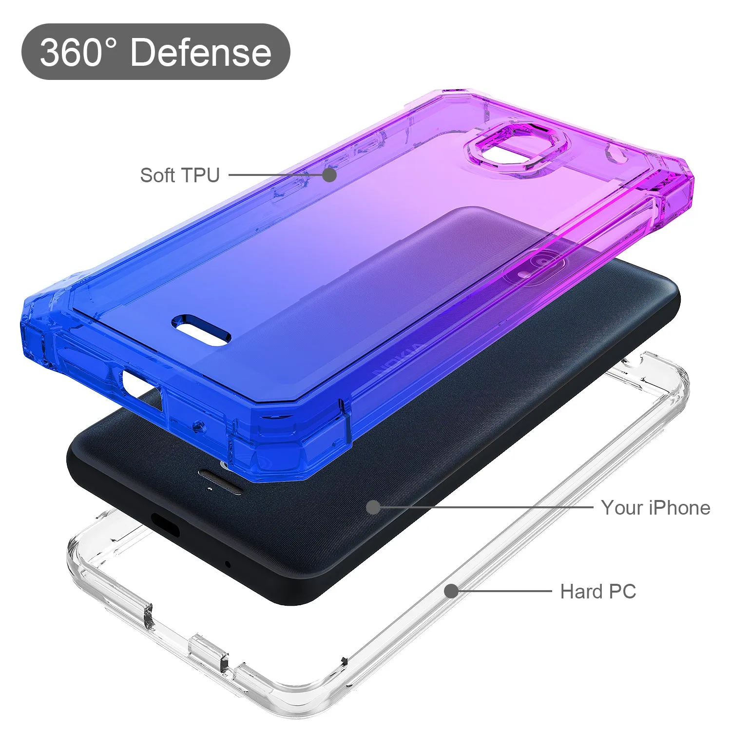 For Nokia C100 Case with Temper Glass Screen Protector Full-Body Rugged Protection - Blue/Purple