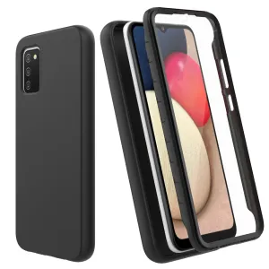For Samsung Galaxy A02S Case with Built-in Screen Protector,Rugged PC Front Cover   Soft TPU Non-Slip Cover, Shockproof Full-Body Protective Case Cover - Black