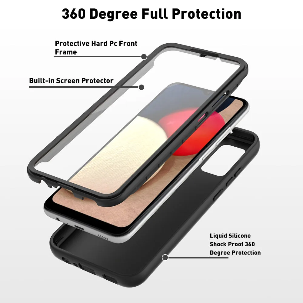 For Samsung Galaxy A02S Case with Built-in Screen Protector,Rugged PC Front Cover   Soft TPU Non-Slip Cover, Shockproof Full-Body Protective Case Cover - Black