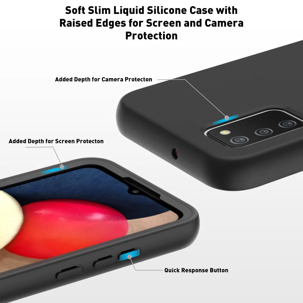 For Samsung Galaxy A02S Case with Built-in Screen Protector,Rugged PC Front Cover   Soft TPU Non-Slip Cover, Shockproof Full-Body Protective Case Cover - Black