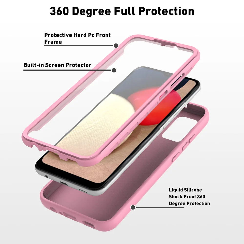 For Samsung Galaxy A02S Case with Built-in Screen Protector,Rugged PC Front Cover   Soft TPU Non-Slip Cover, Shockproof Full-Body Protective Case Cover - Pink