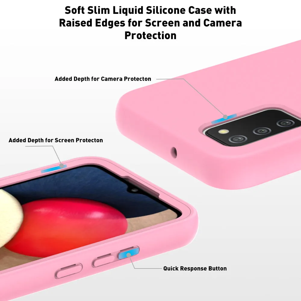 For Samsung Galaxy A02S Case with Built-in Screen Protector,Rugged PC Front Cover   Soft TPU Non-Slip Cover, Shockproof Full-Body Protective Case Cover - Pink