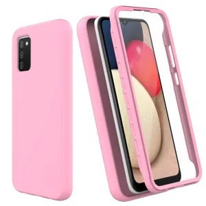 For Samsung Galaxy A02S Case with Built-in Screen Protector,Rugged PC Front Cover   Soft TPU Non-Slip Cover, Shockproof Full-Body Protective Case Cover - Pink