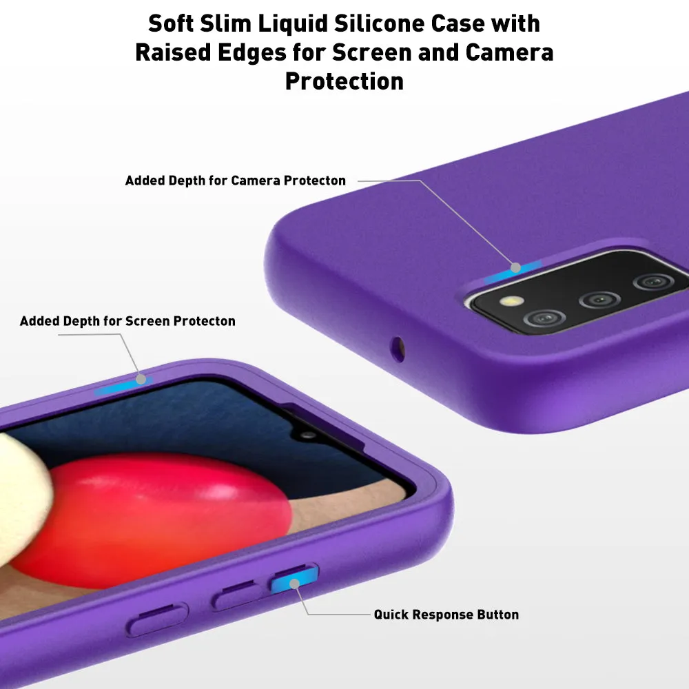 For Samsung Galaxy A02S Case with Built-in Screen Protector,Rugged PC Front Cover   Soft TPU Non-Slip Cover, Shockproof Full-Body Protective Case Cover - Purple