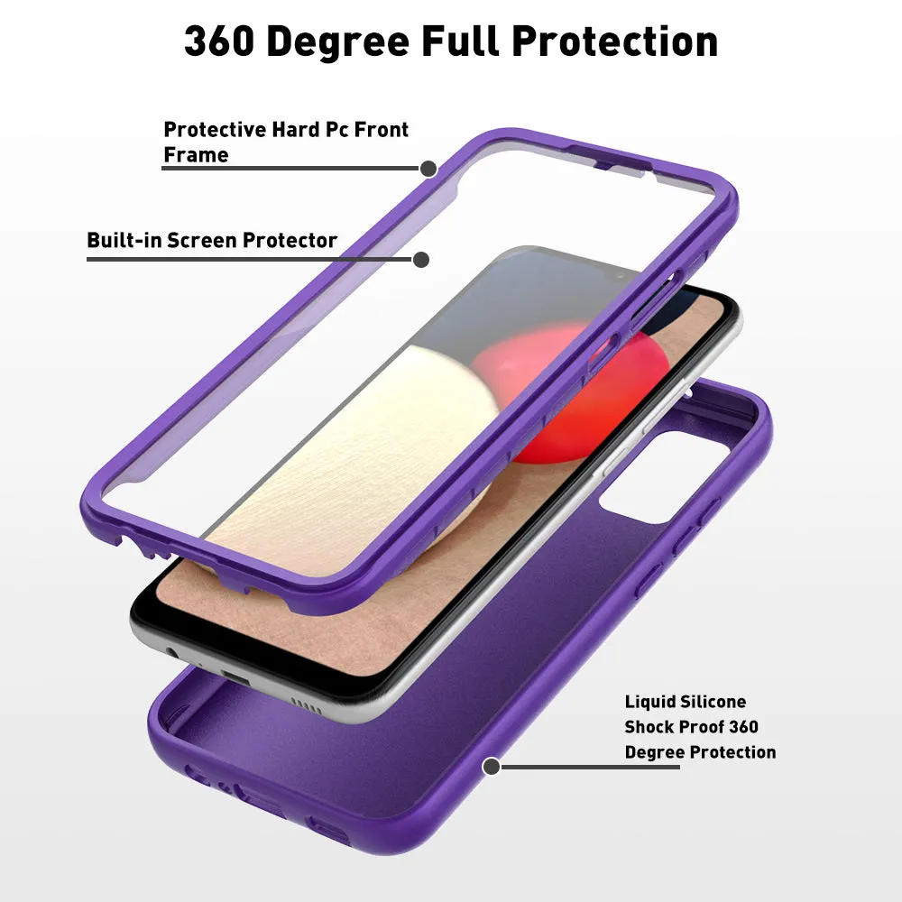 For Samsung Galaxy A02S Case with Built-in Screen Protector,Rugged PC Front Cover   Soft TPU Non-Slip Cover, Shockproof Full-Body Protective Case Cover - Purple