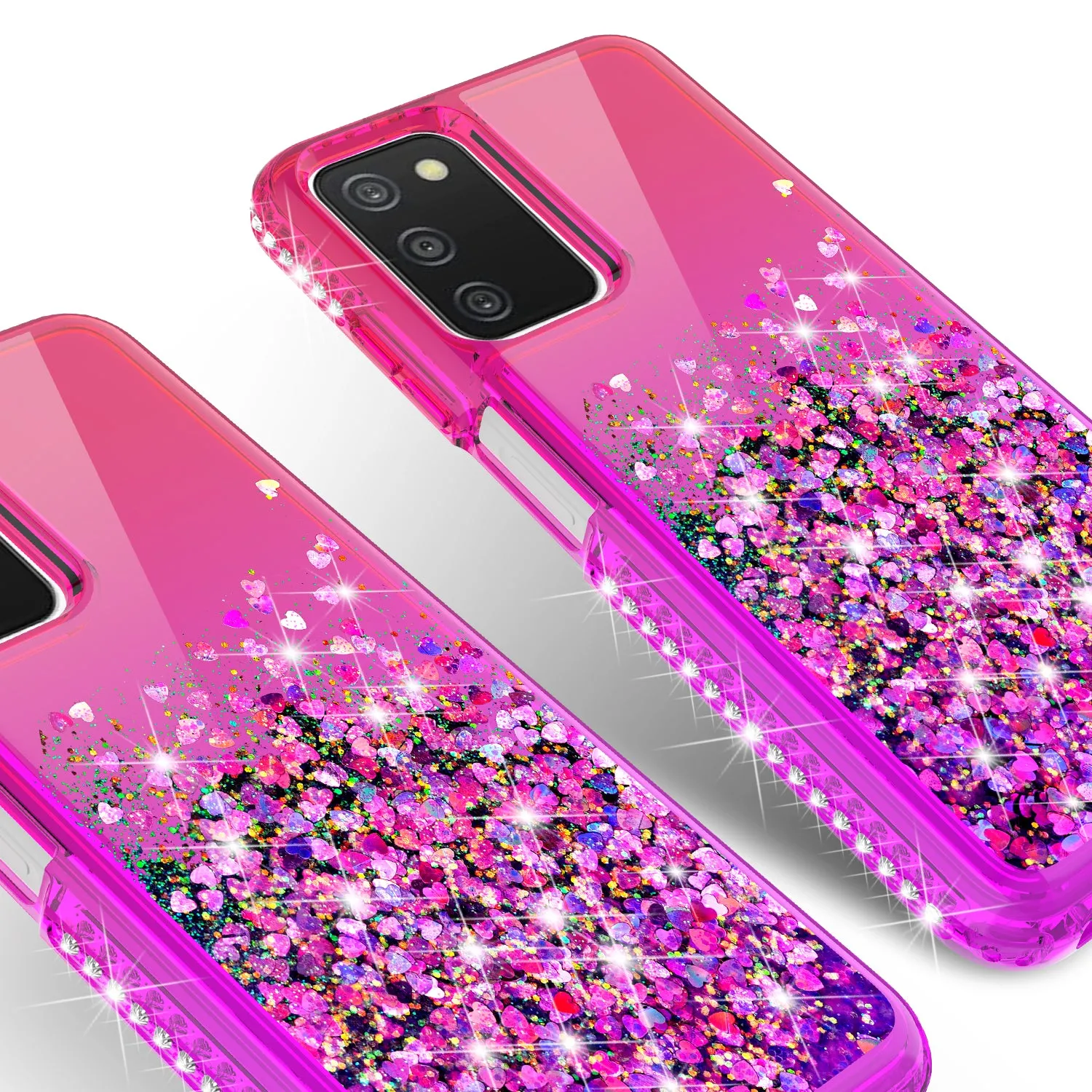 For Samsung Galaxy A03s Case Liquid Glitter Phone Case Waterfall Floating Quicksand Bling Sparkle Cute Protective Girls Women Cover for Samsung Galaxy A03s W/Temper Glass -  (Hot Pink/Purple Gradient)