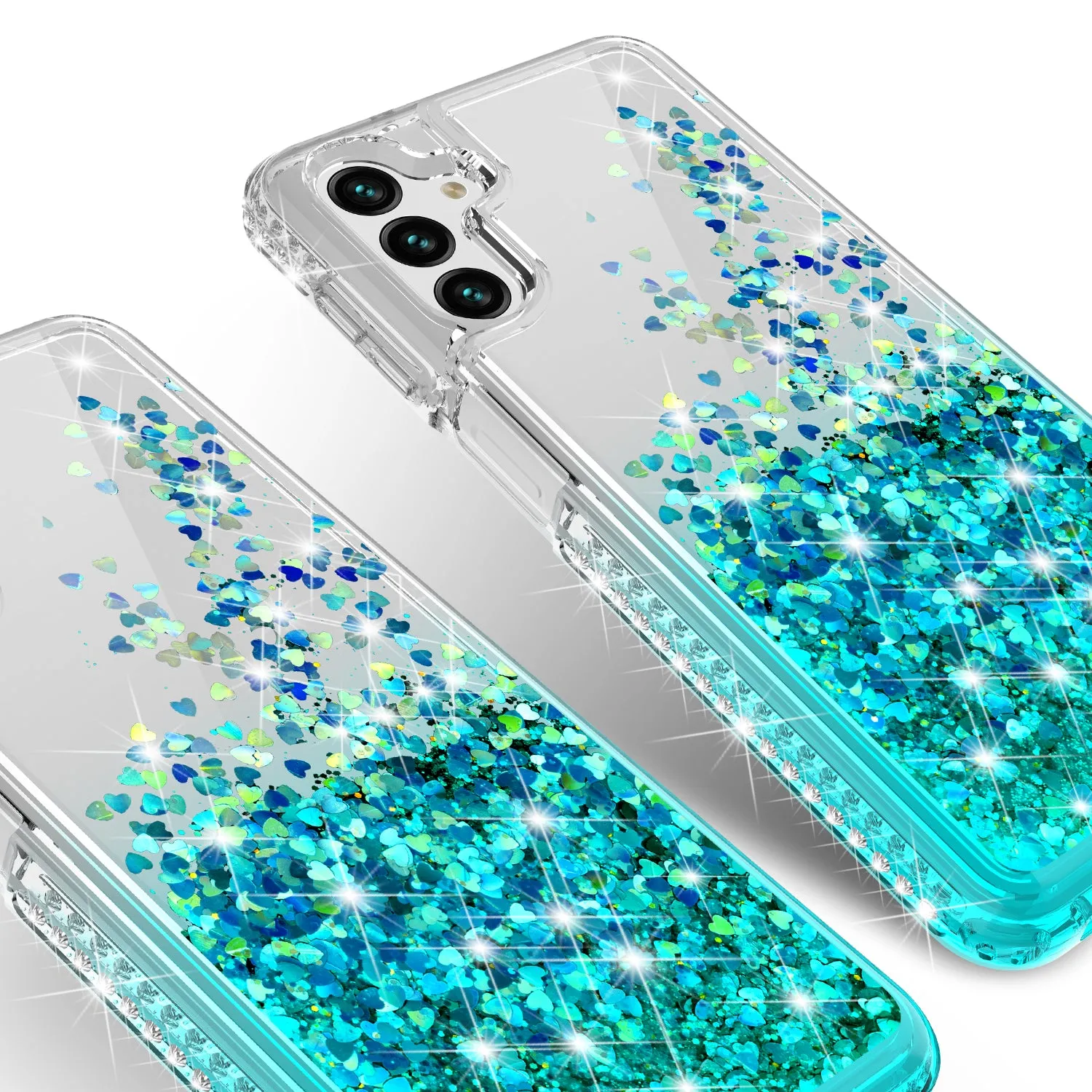 For Samsung Galaxy A13 5G Case Liquid Glitter Phone Case Waterfall Floating Quicksand Bling Sparkle Cute Protective Girls Women Cover for Samsung Galaxy A13 5G W/Temper Glass - Teal