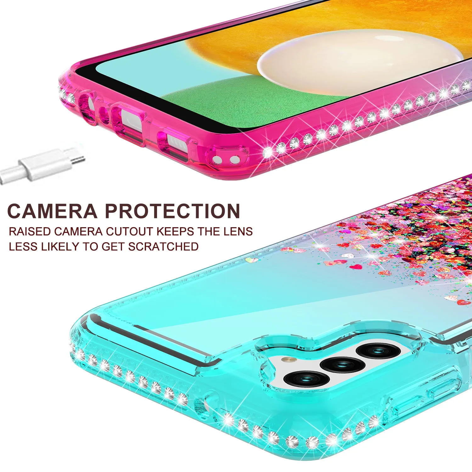 For Samsung Galaxy A13 5G Case Liquid Glitter Phone Case Waterfall Floating Quicksand Bling Sparkle Cute Protective Girls Women Cover for Samsung Galaxy A13 5G W/Temper Glass -  (Teal/Pink Gradient)