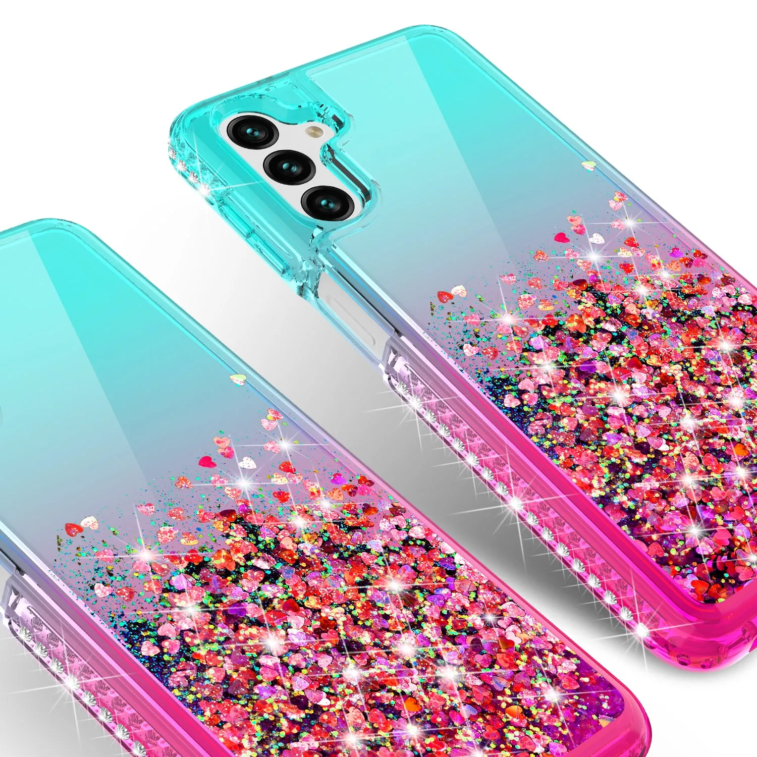 For Samsung Galaxy A13 5G Case Liquid Glitter Phone Case Waterfall Floating Quicksand Bling Sparkle Cute Protective Girls Women Cover for Samsung Galaxy A13 5G W/Temper Glass -  (Teal/Pink Gradient)