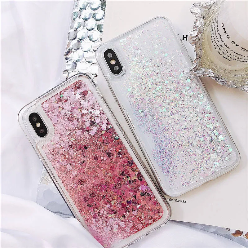 For Samsung Galaxy Love Heart Stars Liquid Sand Quicksand Glitter Case With Sparkles Cover