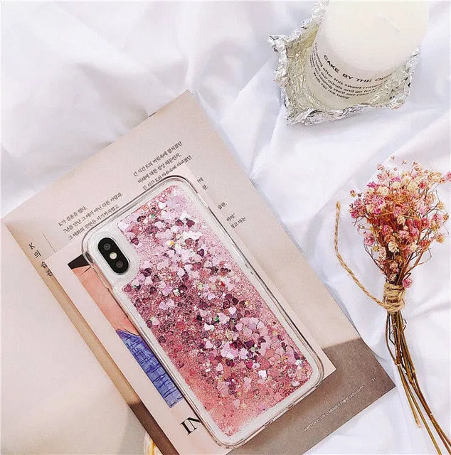 For Samsung Galaxy Love Heart Stars Liquid Sand Quicksand Glitter Case With Sparkles Cover