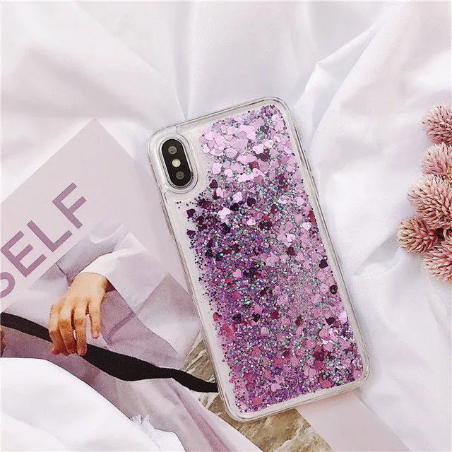 For Samsung Galaxy Love Heart Stars Liquid Sand Quicksand Glitter Case With Sparkles Cover