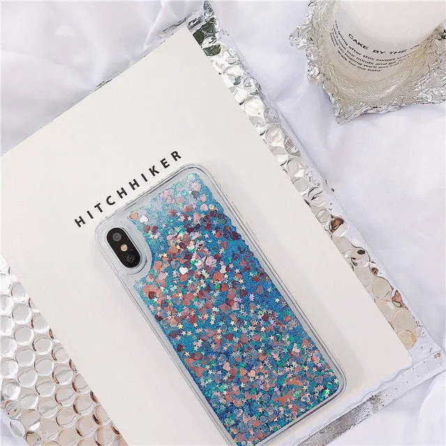 For Samsung Galaxy Love Heart Stars Liquid Sand Quicksand Glitter Case With Sparkles Cover
