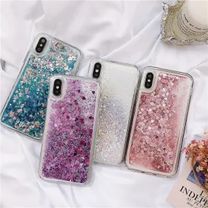 For Samsung Galaxy Love Heart Stars Liquid Sand Quicksand Glitter Case With Sparkles Cover