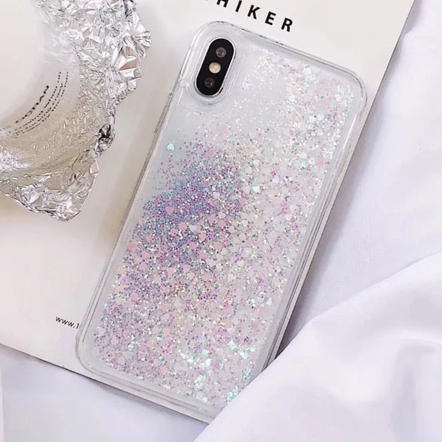 For Samsung Galaxy Love Heart Stars Liquid Sand Quicksand Glitter Case With Sparkles Cover