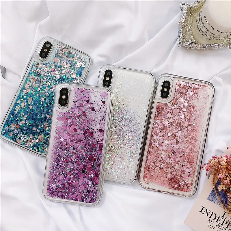 For Samsung Galaxy Love Heart Stars Liquid Sand Quicksand Glitter Case With Sparkles Cover