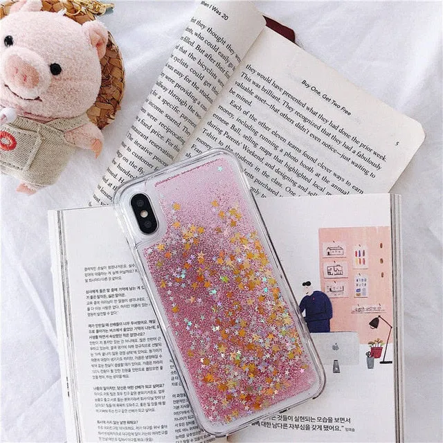 For Samsung Galaxy Love Heart Stars Liquid Sand Quicksand Glitter Case With Sparkles Cover