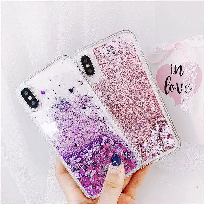 For Samsung Galaxy Love Heart Stars Liquid Sand Quicksand Glitter Case With Sparkles Cover