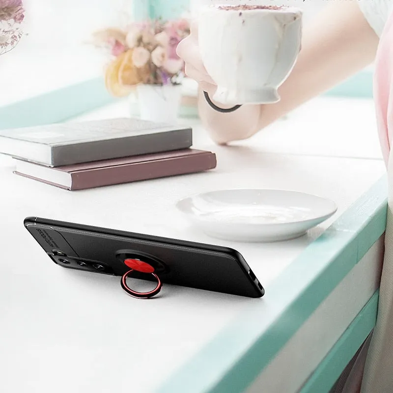 For Samsung Galaxy S21  Case Ring Holder Soft Silicone Matte Back Cover Phone Case For Samsung Galaxy S21 Plus Ultra