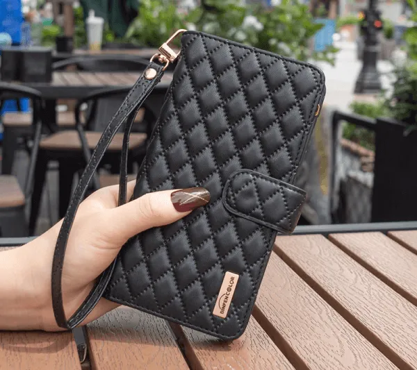 For Samsung Galaxy S23  /S23 Plus Diamond Quilted Leather Zipper Wallet Flip Protective Case Cover – Black