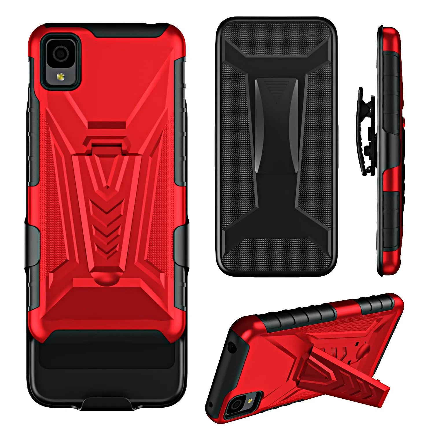 For TCL 30z / 30 LE Case with Tempered Glass Screen Protector Heavy Duty Protective Phone Case,Built-in Kickstand Rugged Shockproof Protective Phone Case - Red