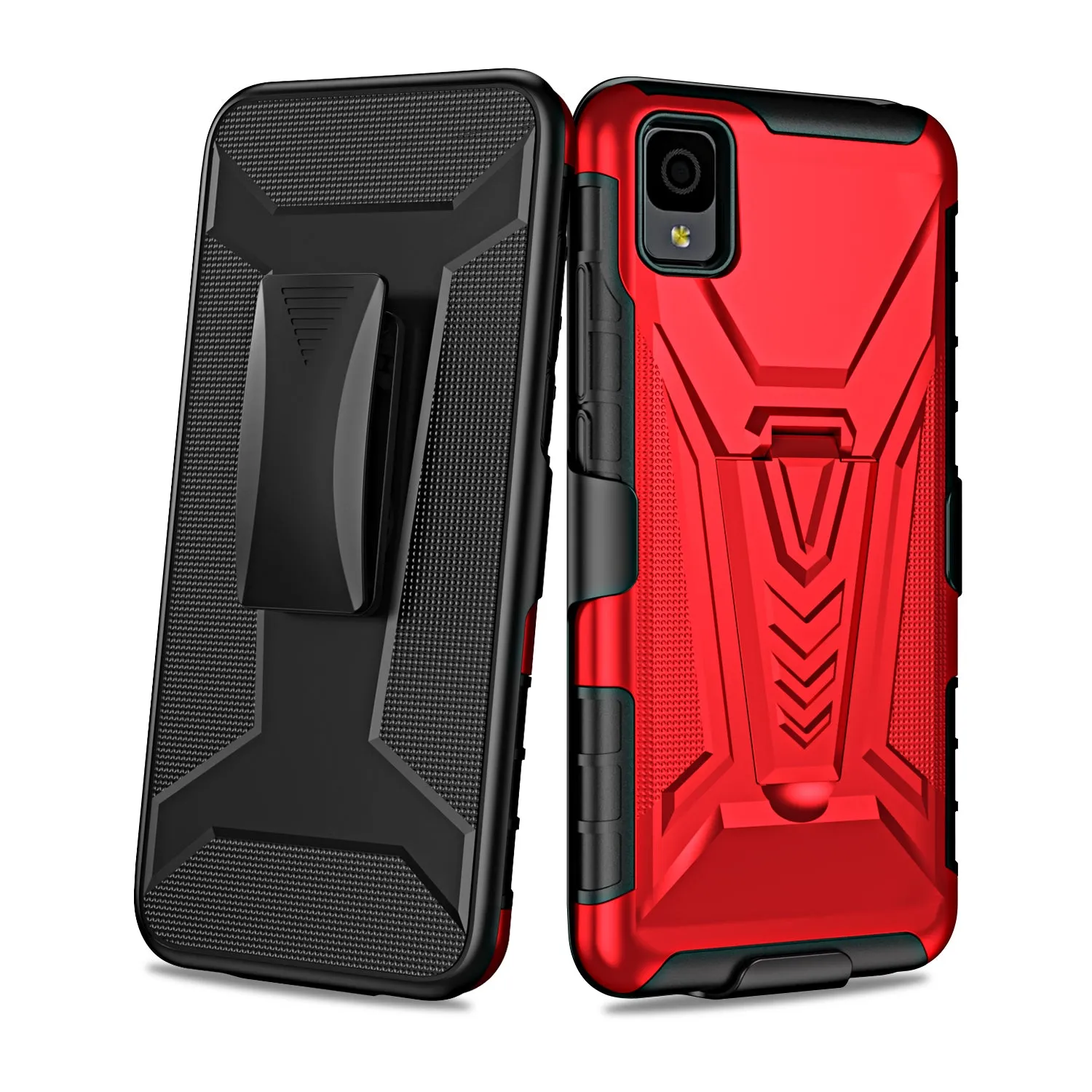 For TCL 30z / 30 LE Case with Tempered Glass Screen Protector Heavy Duty Protective Phone Case,Built-in Kickstand Rugged Shockproof Protective Phone Case - Red
