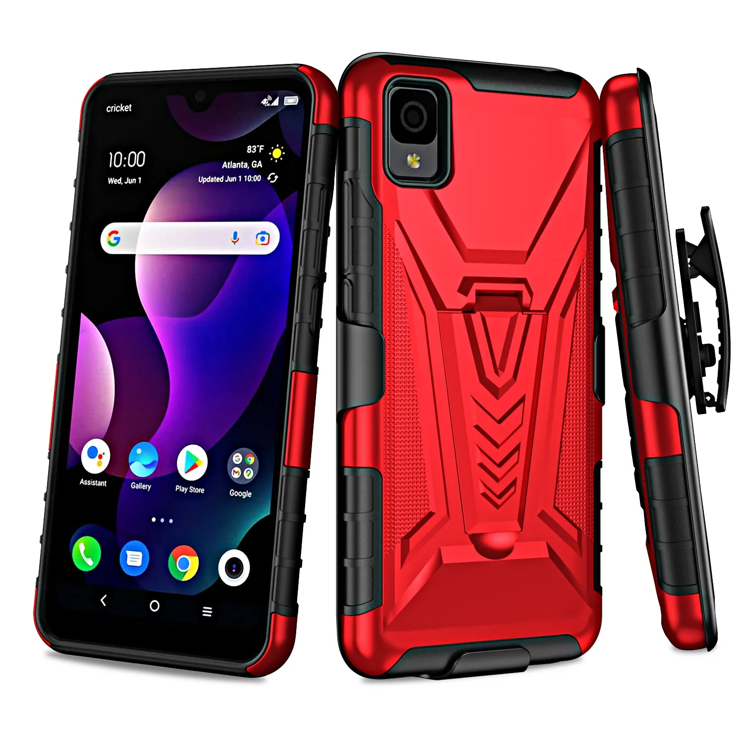 For TCL 30z / 30 LE Case with Tempered Glass Screen Protector Heavy Duty Protective Phone Case,Built-in Kickstand Rugged Shockproof Protective Phone Case - Red