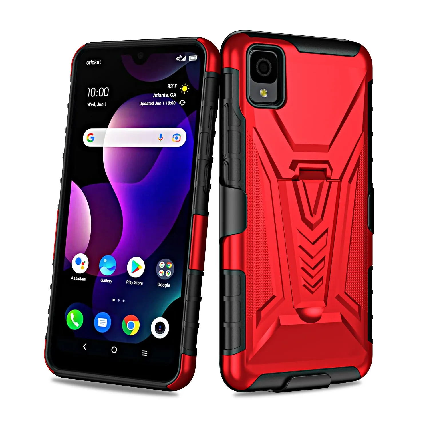 For TCL 30z / 30 LE Case with Tempered Glass Screen Protector Heavy Duty Protective Phone Case,Built-in Kickstand Rugged Shockproof Protective Phone Case - Red