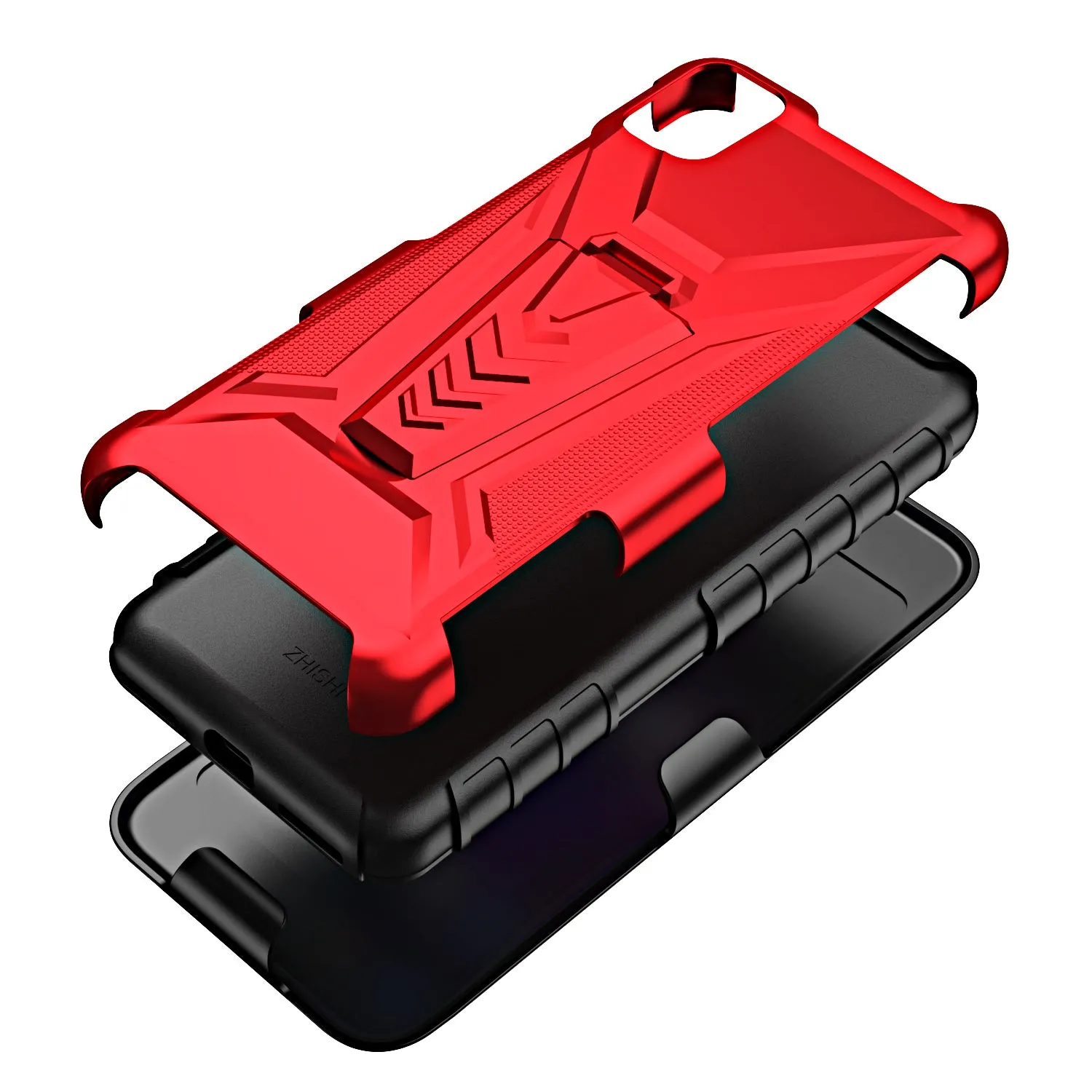 For TCL 30z / 30 LE Case with Tempered Glass Screen Protector Heavy Duty Protective Phone Case,Built-in Kickstand Rugged Shockproof Protective Phone Case - Red