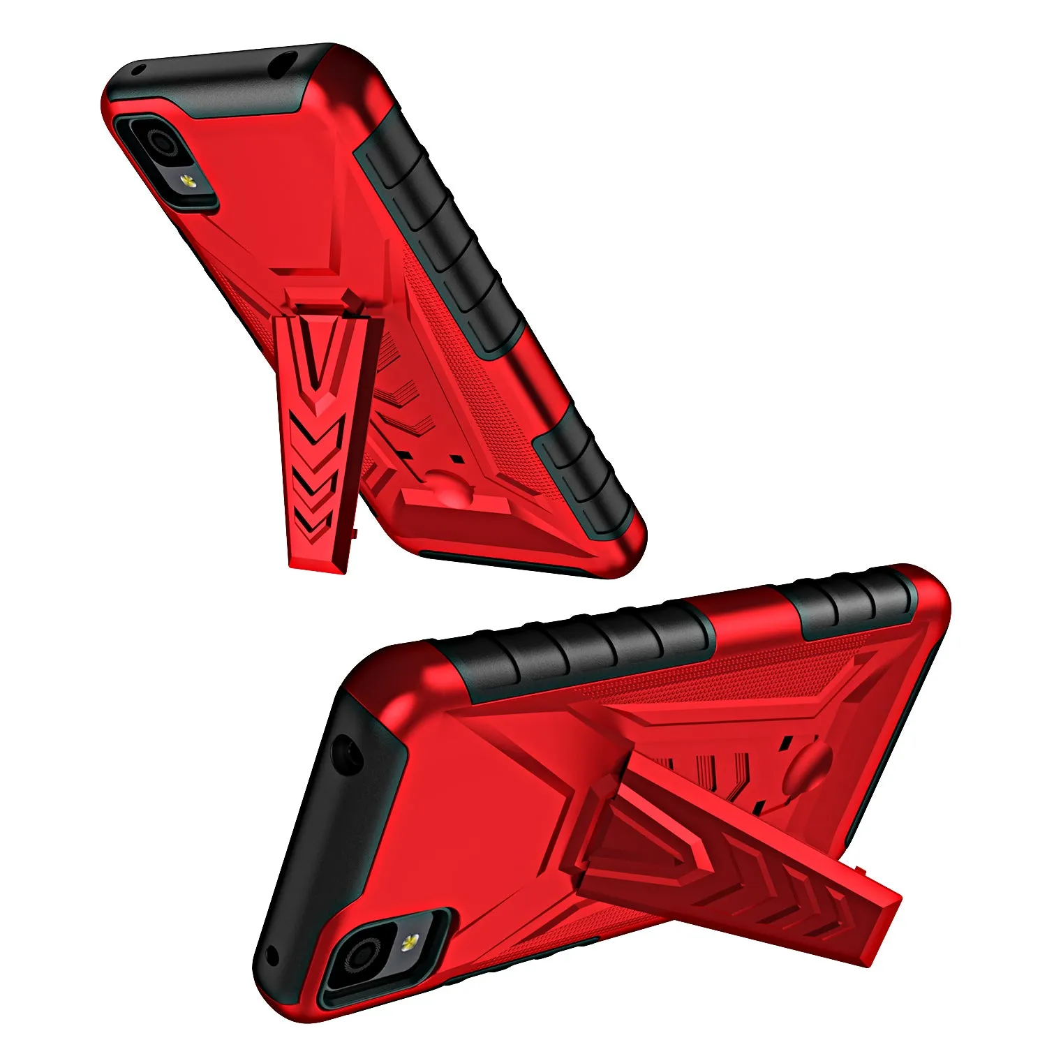 For TCL 30z / 30 LE Case with Tempered Glass Screen Protector Heavy Duty Protective Phone Case,Built-in Kickstand Rugged Shockproof Protective Phone Case - Red