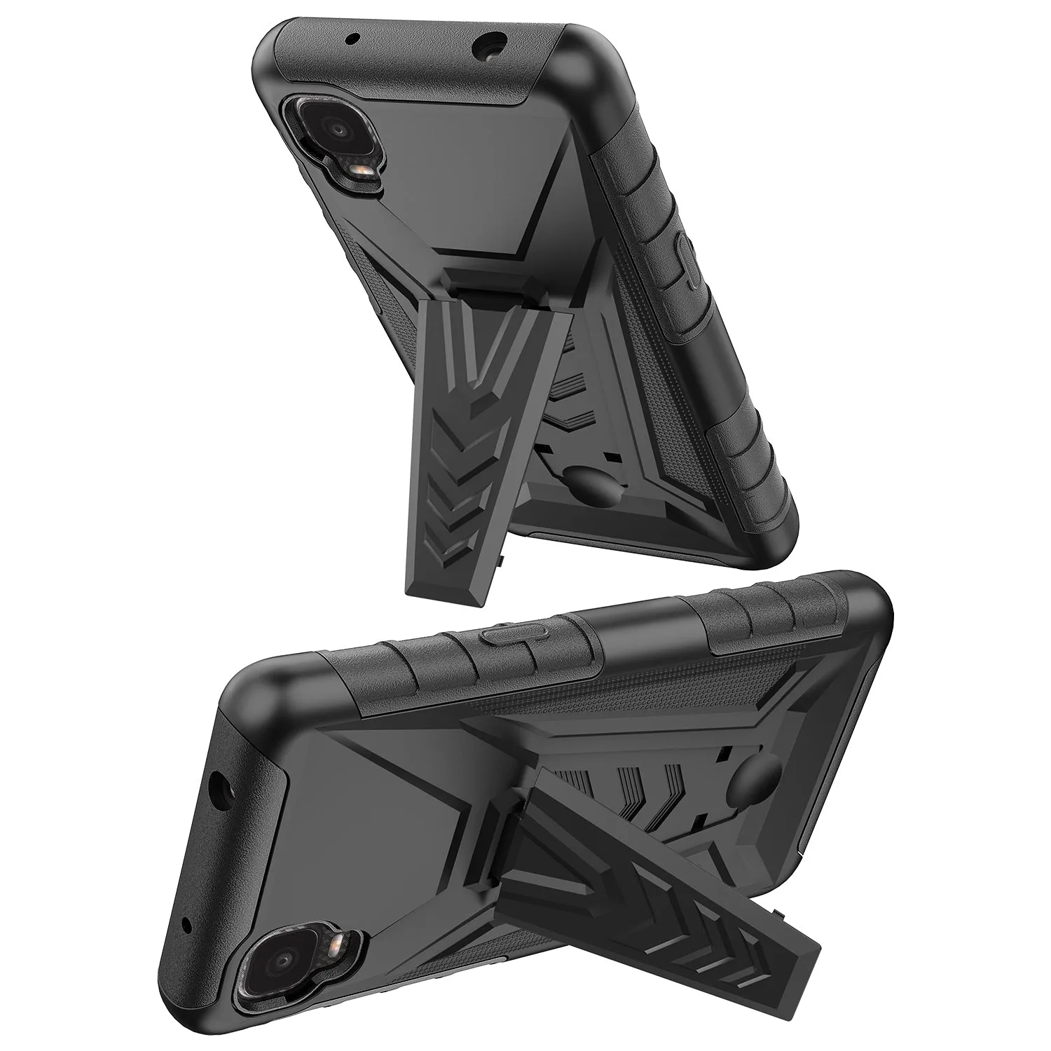For TCL A3 Case with Tempered Glass Screen Protector Heavy Duty Protective Phone Case,Built-in Kickstand Rugged Shockproof Protective Phone Case - Black
