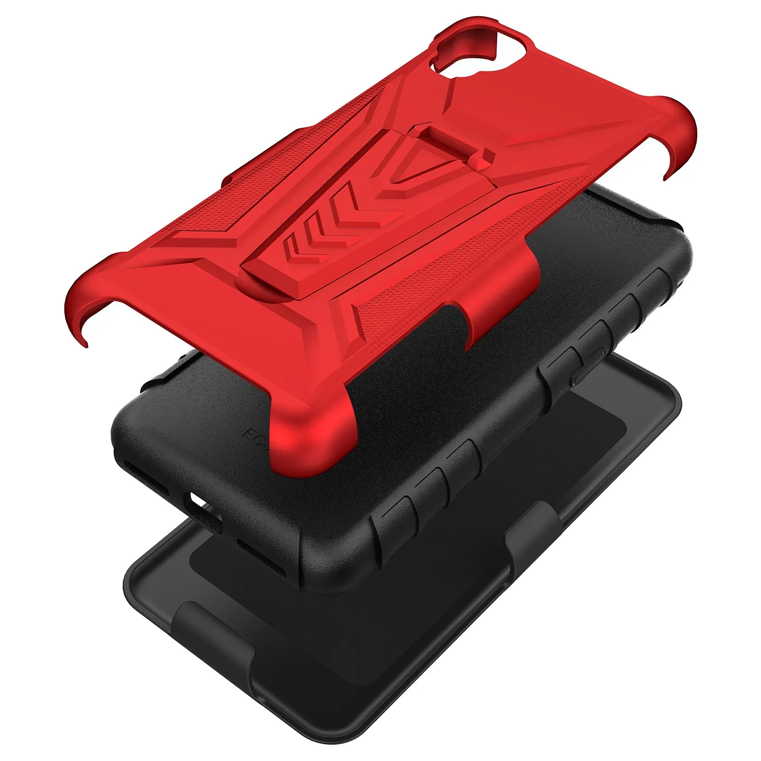 For TCL A3 Case with Tempered Glass Screen Protector Heavy Duty Protective Phone Case,Built-in Kickstand Rugged Shockproof Protective Phone Case - Red