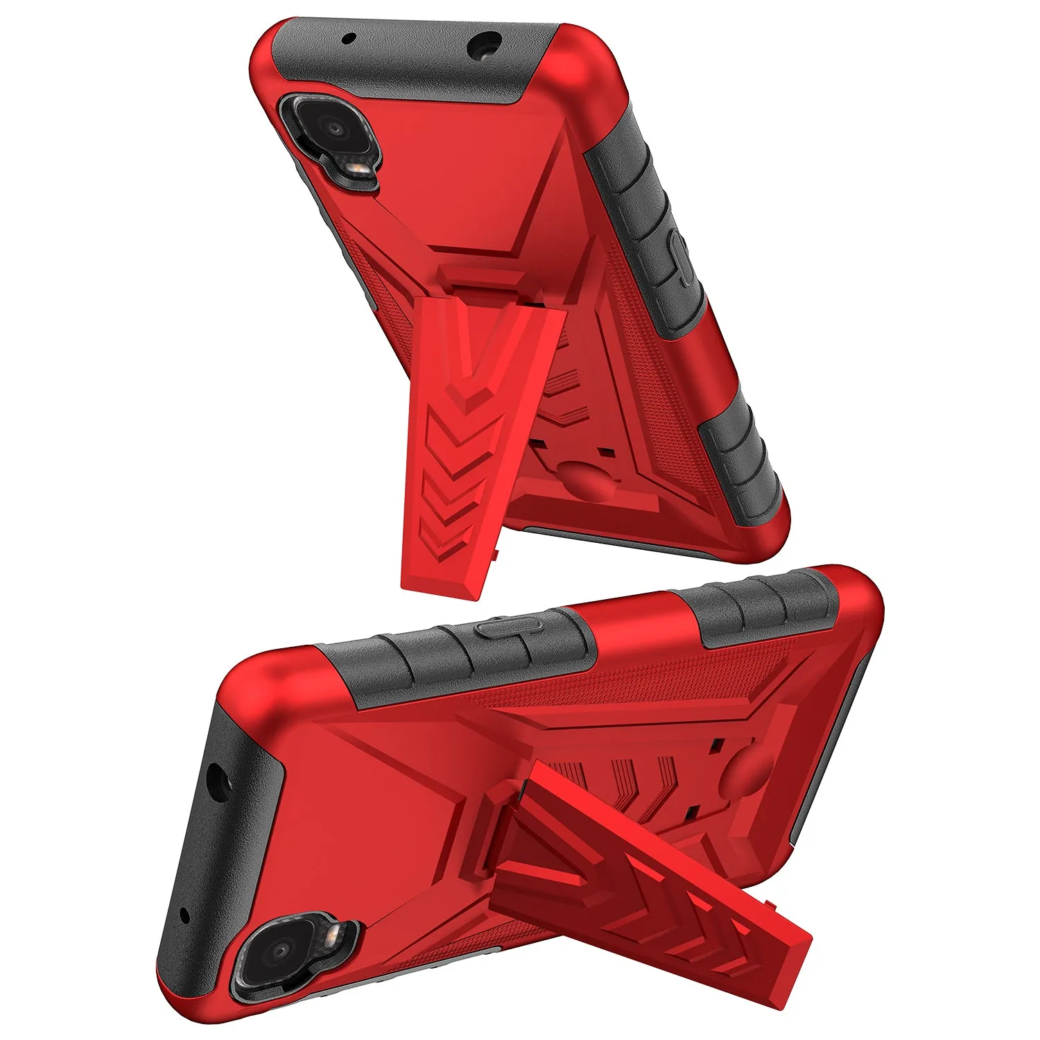 For TCL A3 Case with Tempered Glass Screen Protector Heavy Duty Protective Phone Case,Built-in Kickstand Rugged Shockproof Protective Phone Case - Red