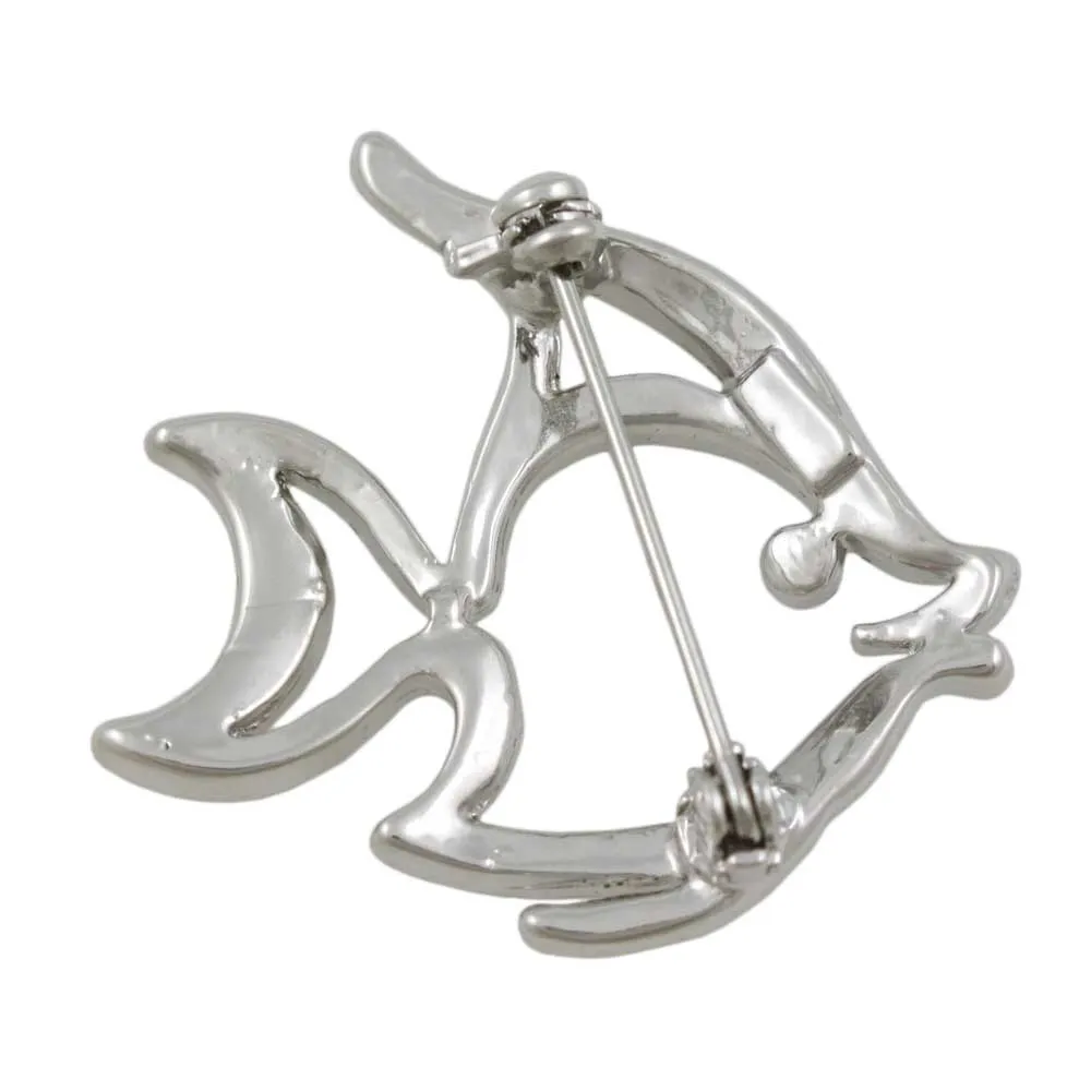 Frosted Silver-tone Open Fish with Blue Eye Brooch Pin - PRS033