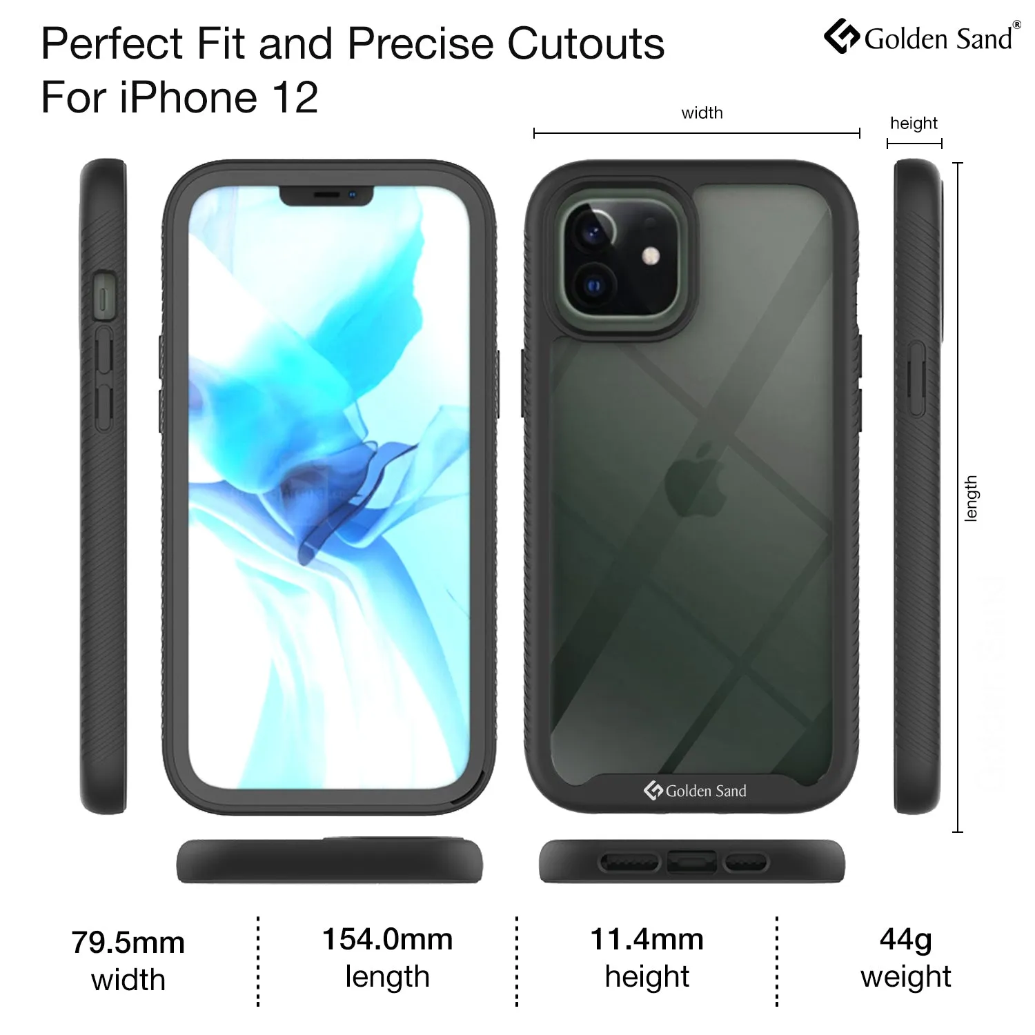 Full Body Pro Series Dual Layer Transparent Hybrid Back Cover for Apple iPhone 12, Black