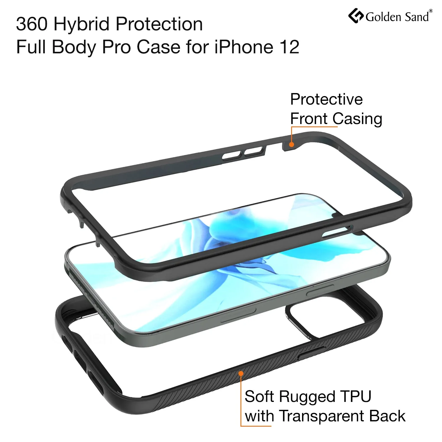 Full Body Pro Series Dual Layer Transparent Hybrid Back Cover for Apple iPhone 12, Black
