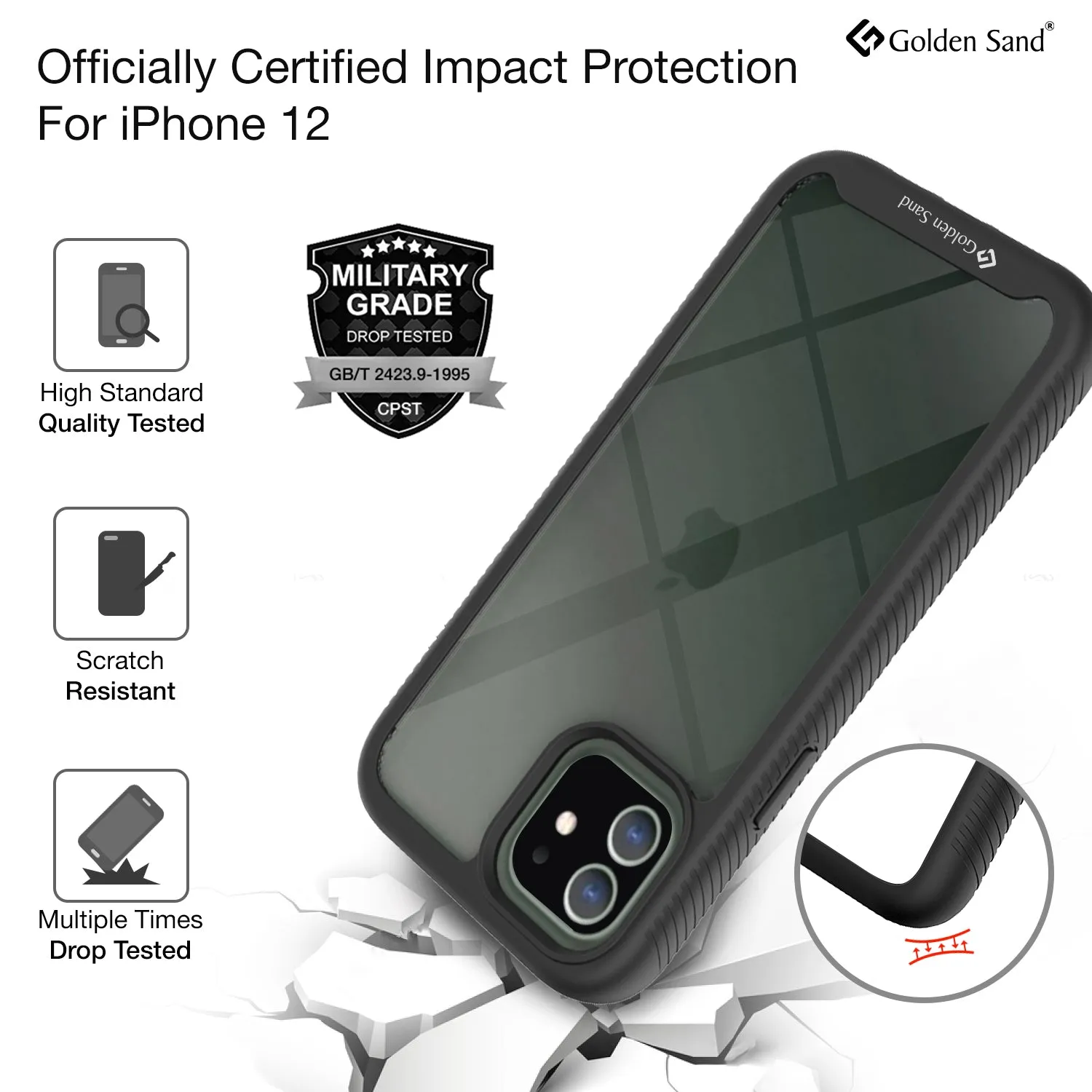 Full Body Pro Series Dual Layer Transparent Hybrid Back Cover for Apple iPhone 12, Black
