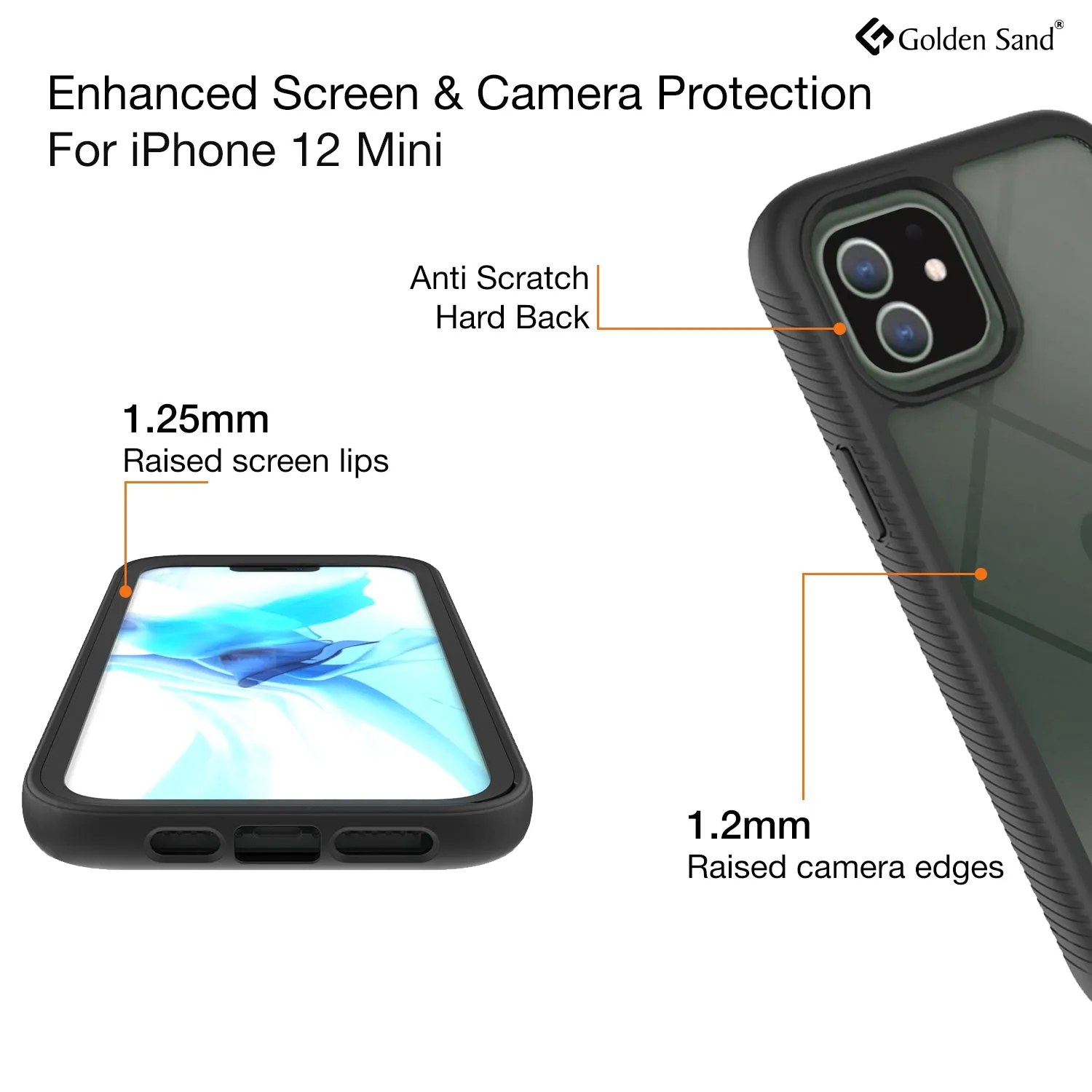 Full Body Pro Series Dual Layer Transparent Hybrid Back Cover for Apple iPhone 12 Mini, Black
