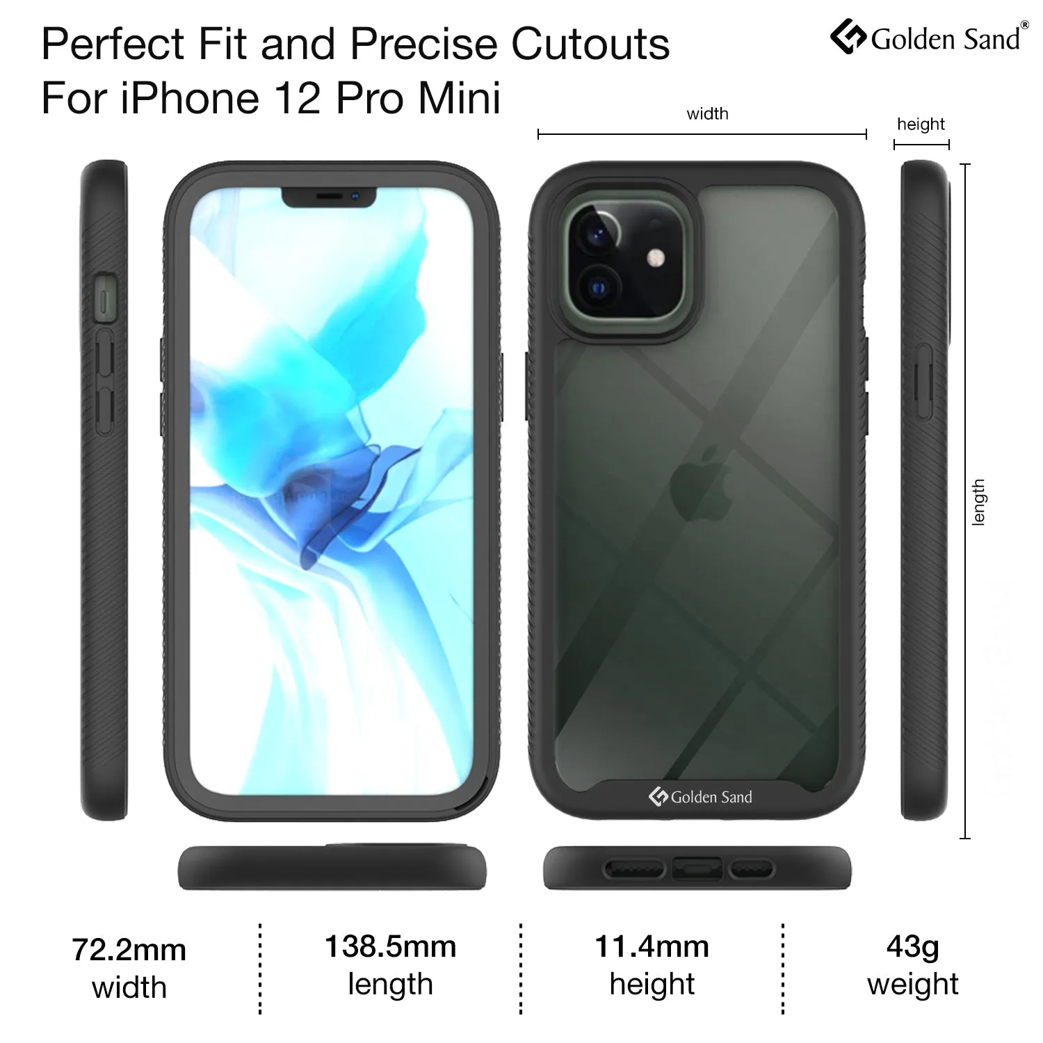 Full Body Pro Series Dual Layer Transparent Hybrid Back Cover for Apple iPhone 12 Mini, Black