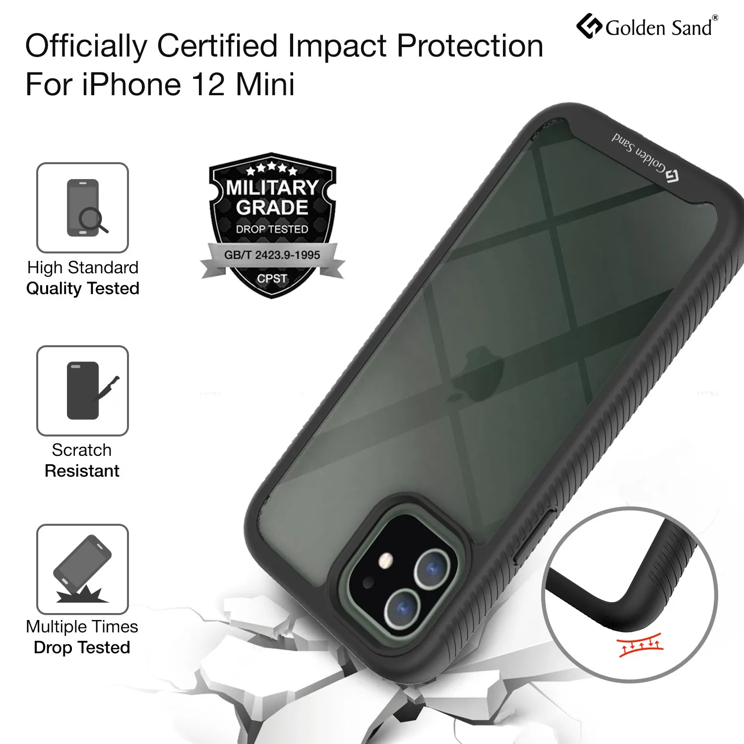 Full Body Pro Series Dual Layer Transparent Hybrid Back Cover for Apple iPhone 12 Mini, Black